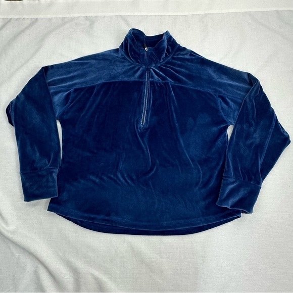 Juicy Couture Sport size XL Blue Velour 1/4 Zip Pullover Thumb Hole Sweatshirt - Picture 7 of 12